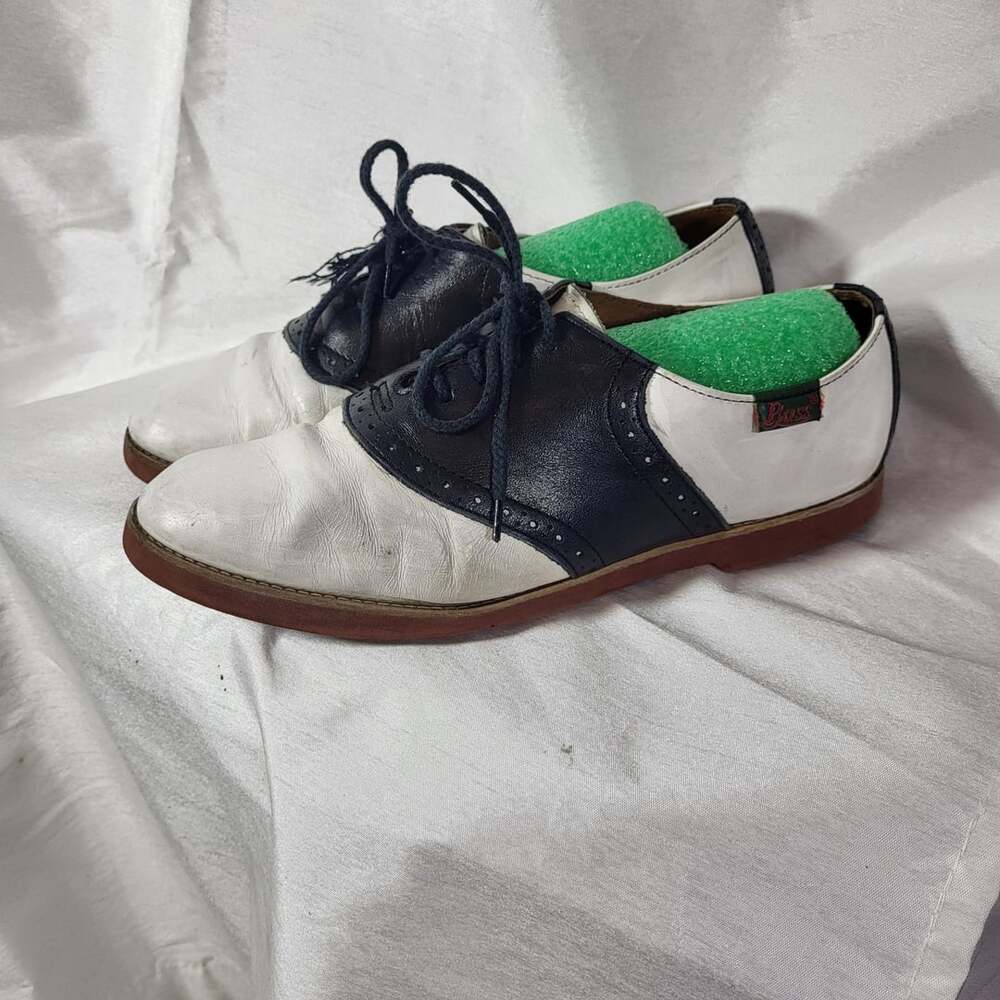 GH Bass Vintage Saddle Shoes Black White Leather Oxfords USA M 9.5
